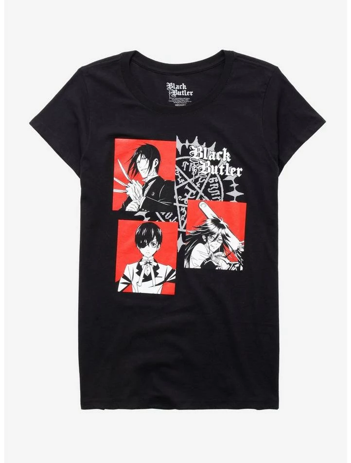 Cheapest ๐ Black Butler Red & White Panel Boyfriend Fit ๐ง Girls T-Shirt โญ
