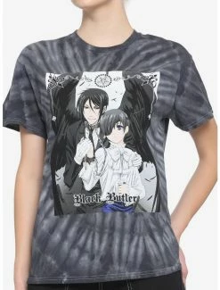 New 🎁 Black Butler Ciel & Sebastian Tie-Dye Boyfriend Fit 👧 Girls T-Shirt 👍