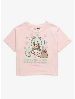 Cheap 🧨 Hatsune Miku X Pusheen 👧 Girls Crop T-Shirt 🛒