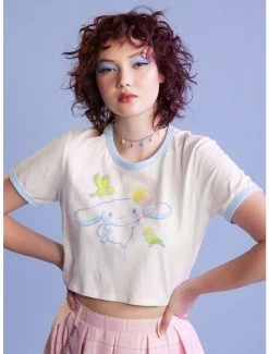 Hot Sale 🤩 Cinnamoroll Birds 👧 Girls Crop Ringer T-Shirt 🧨
