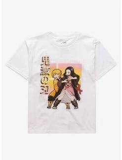 Best Sale 🛒 Demon Slayer: Kimetsu No Yaiba Nezuko & Zenitsu Grid Boyfriend Fit 👧 Girls T-Shirt 🥰