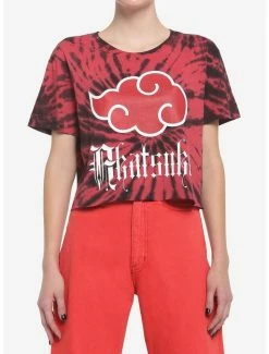 Budget ๐คฉ Naruto Shippuden Akatsuki Red & Black Tie-Dye ๐ง Girls Crop T-Shirt ๐